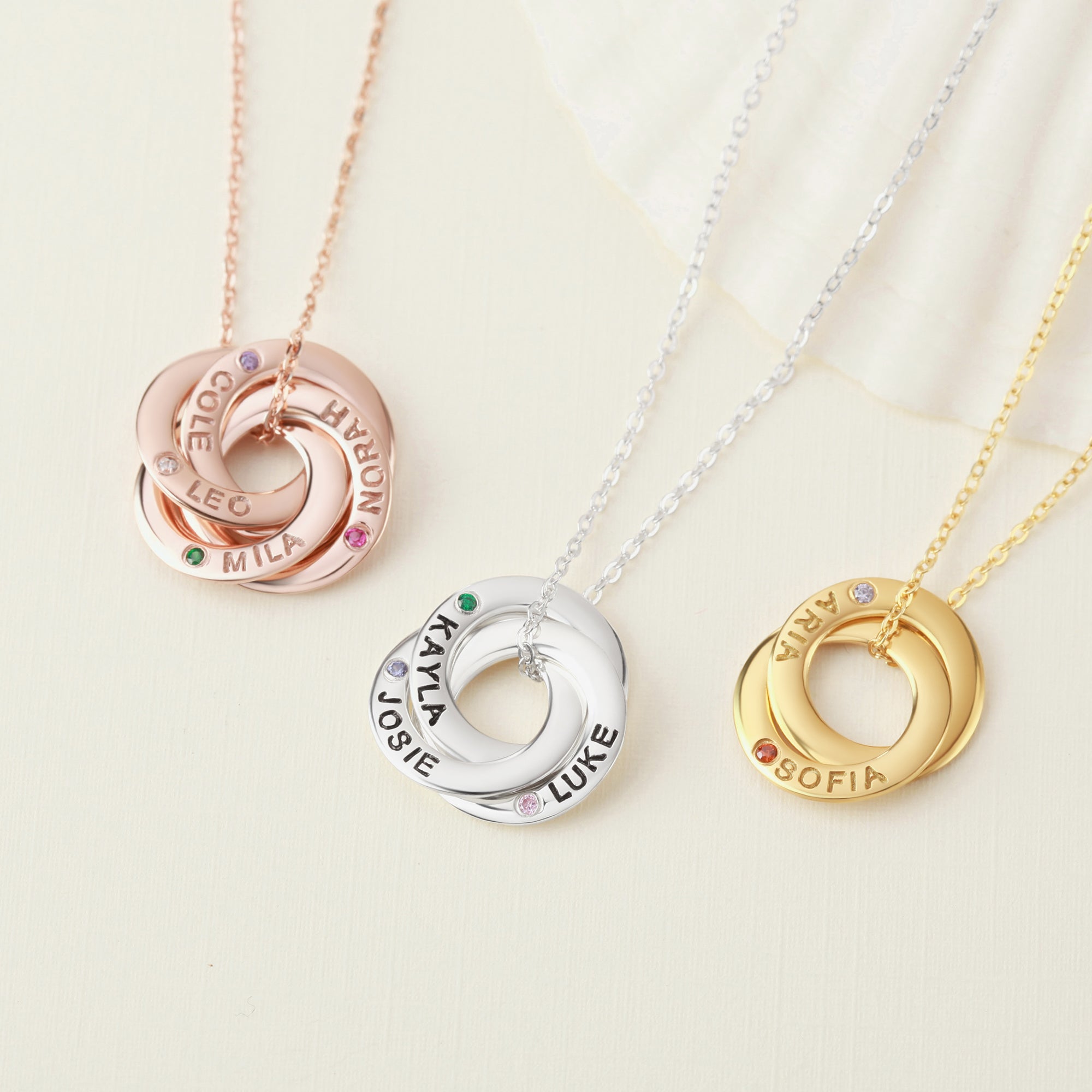 Mom Necklace With Kids Names Birthstones, Children Birthstone Jewelry-3