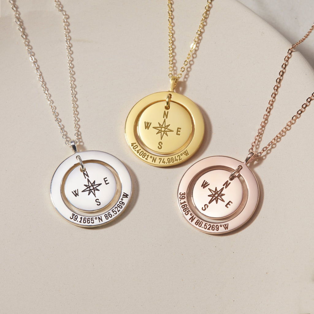 Coordinates Necklace • Long Distance Gift • Latitude Longitude Jewelry-0