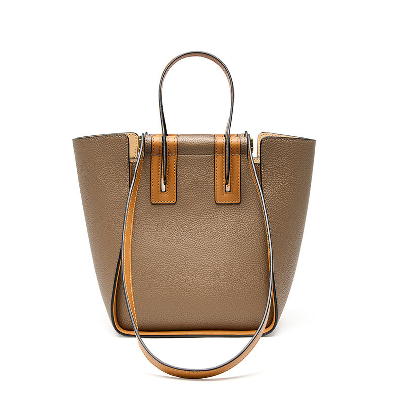 Color Block Leather Versatile Commuter Handbag