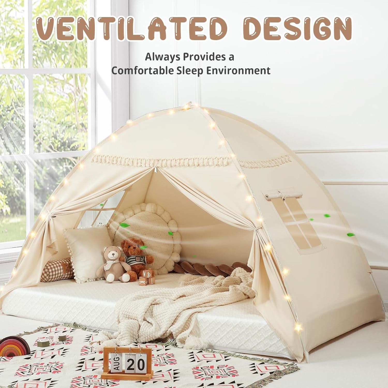 Golden Beige Premium Toddler Canopy Bed Tent Privacy-4