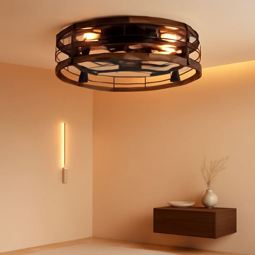 20 Inch Walnut Industrial Enclosed Caged Ceiling Fan-0
