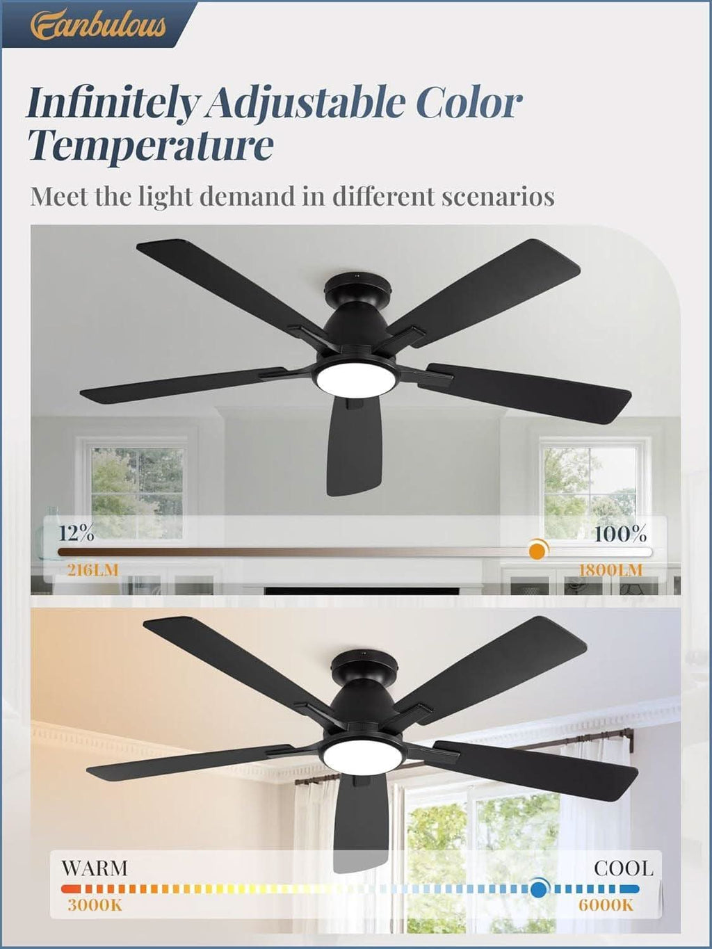 52 Inch Ceiling Fan With Lights Remote App Control-2