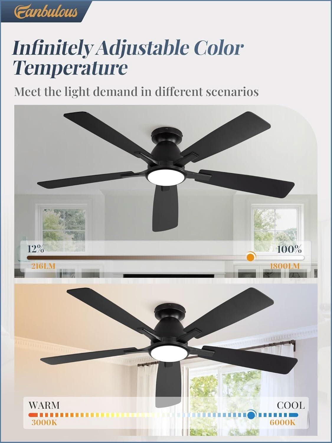 52 Inch Ceiling Fan With Lights Remote App Control-2
