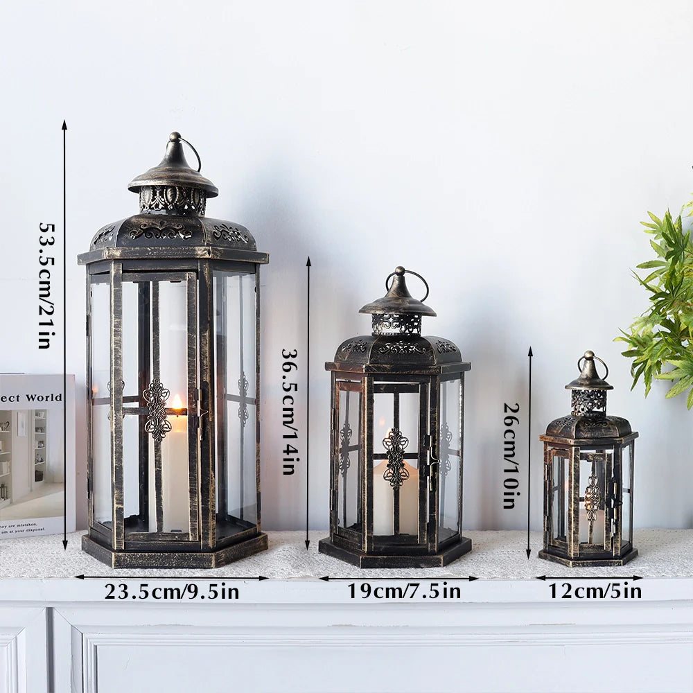 Set of 3-20.5''&14"&10"H Candle Lanterns(Black with Gold Brush)-3