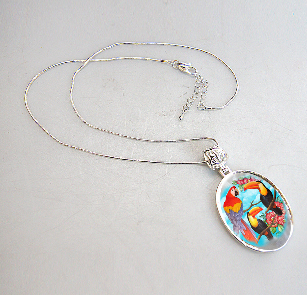 Toucan Silver Plated Mother of Pearl Jewelry Pendant Necklace - 44041-1