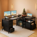 L Shaped Computer Desk 55 Inch With 6 Drawers Home Office