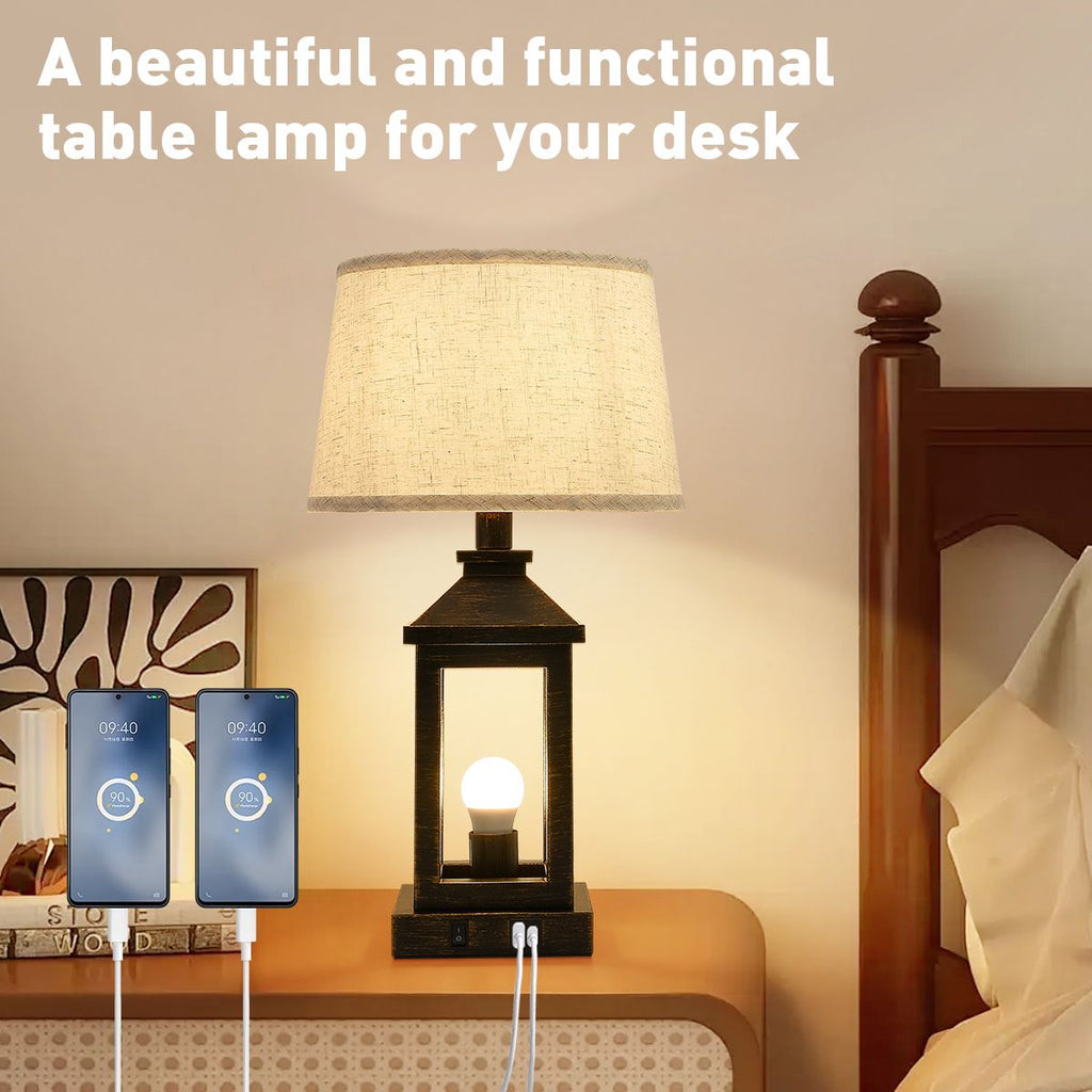 20.5in Black Gold Farmhouse Bedside Table Lamp (Including Light Bulbs)-4