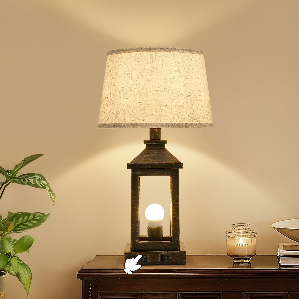 20.5in Black Gold Farmhouse Bedside Table Lamp (Including Light Bulbs)-2