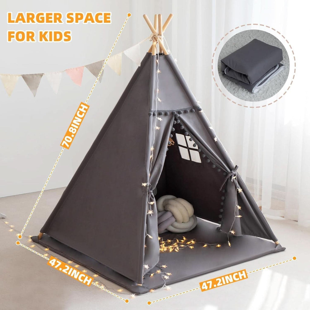 Grey Ultra Sof tDeluxe Cotton Canvas Teepee Tent For Kids-2