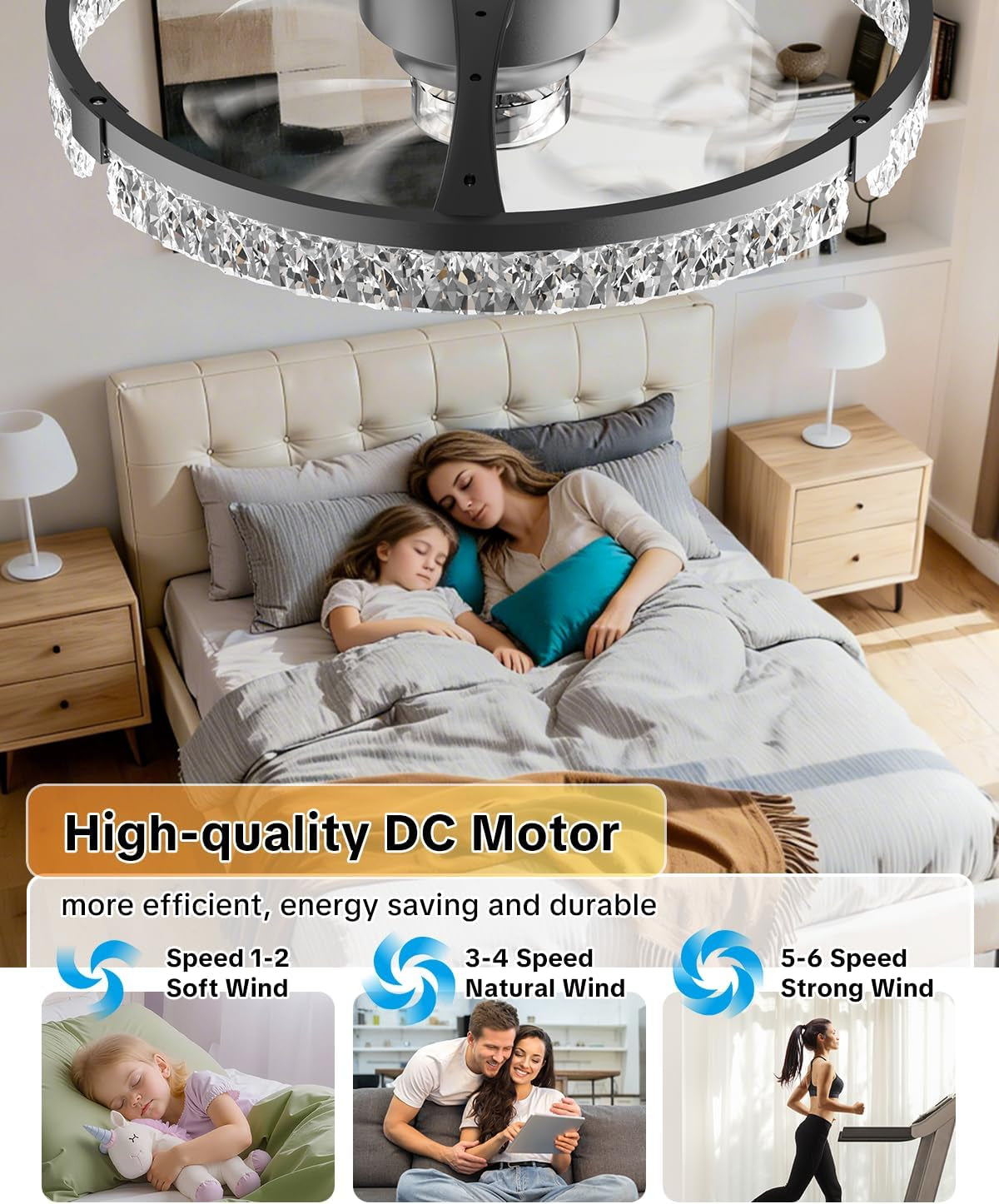 20Inch White Dimmable LED Ceiling Fan Remote Control-3