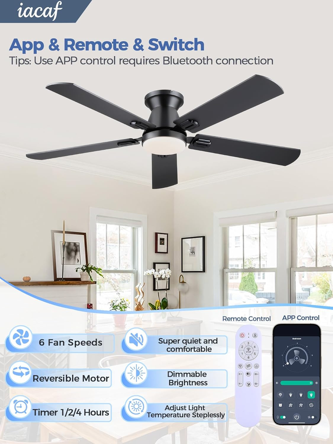 52 Inch Black Energy Efficient Ceiling Fan LED Light-1