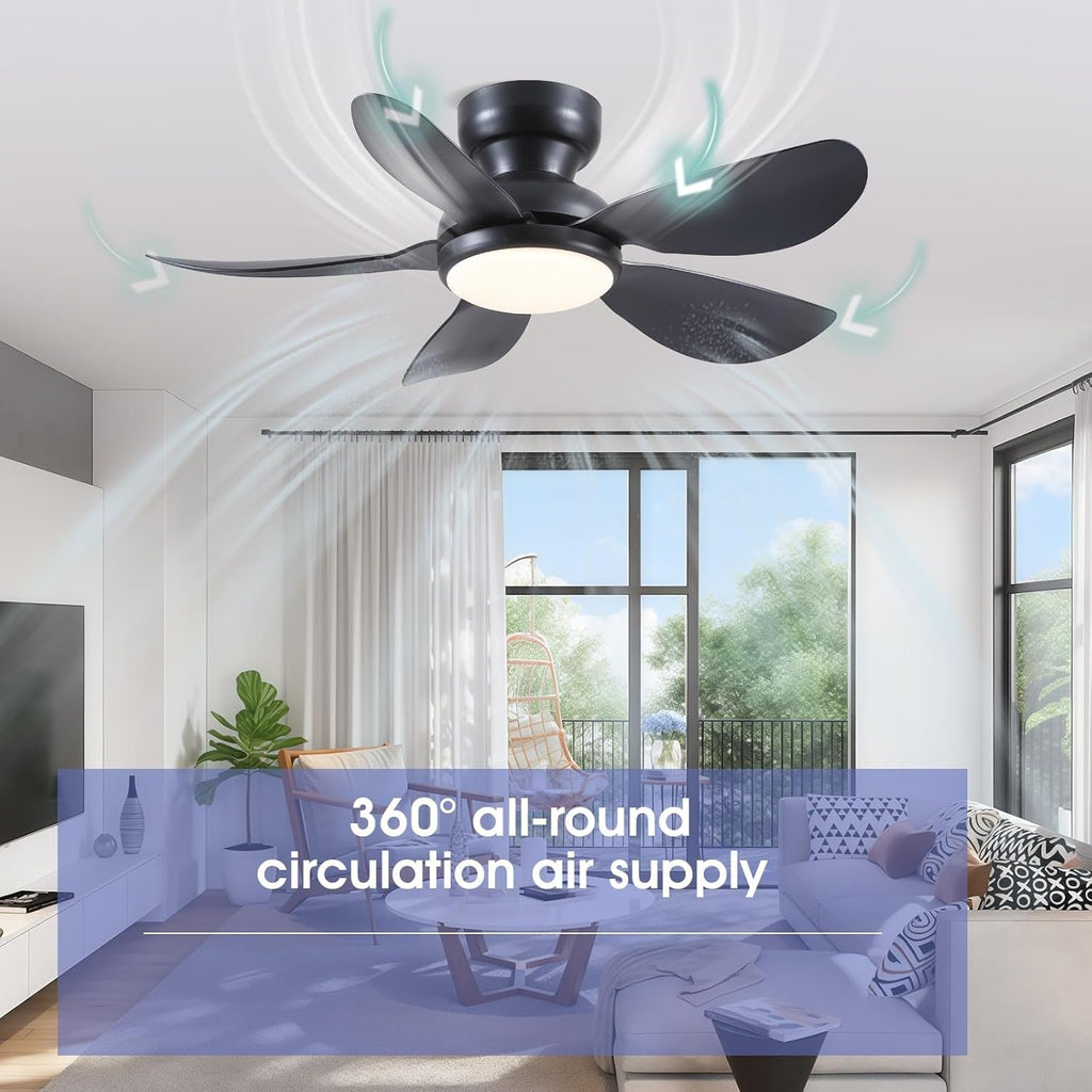 36 Inches Black Flush Mount Ceiling Fan Remote Control-2