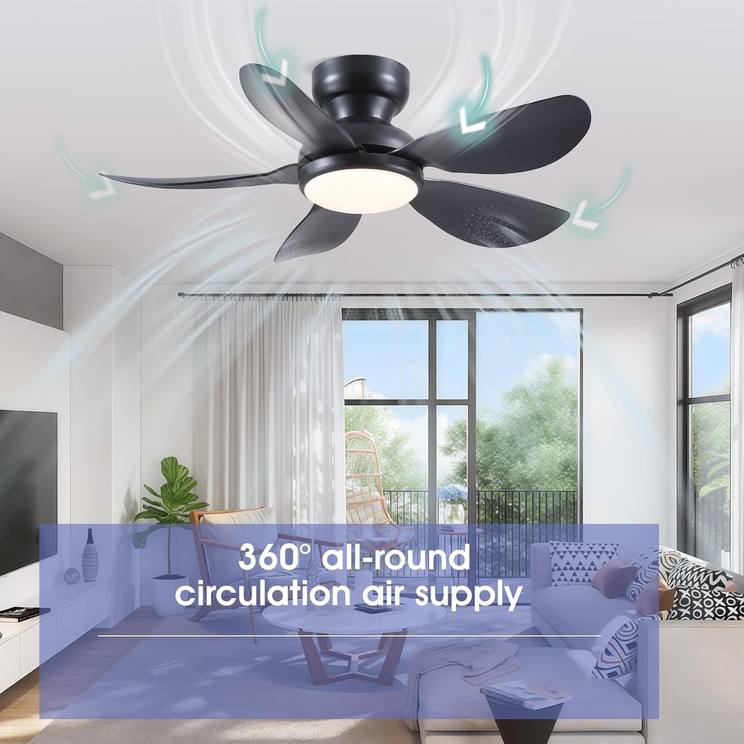 36 Inches Black Flush Mount Ceiling Fan Remote Control-2