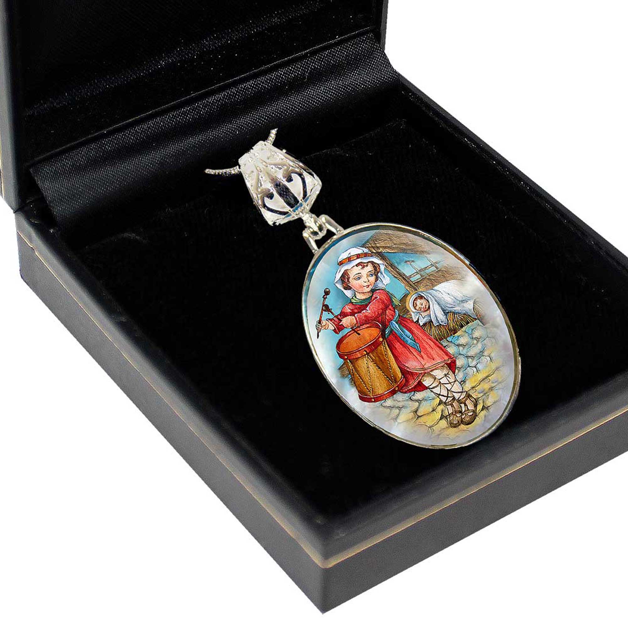 Drummer Boy Silver Plated Mother of Pearl Jewelry Necklace - 43044-2