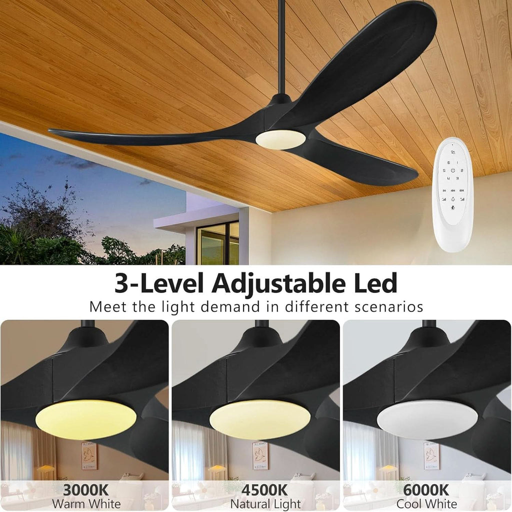 52Inch Matte Black Ceiling Fan Indoor Outdoor Low Noise-2