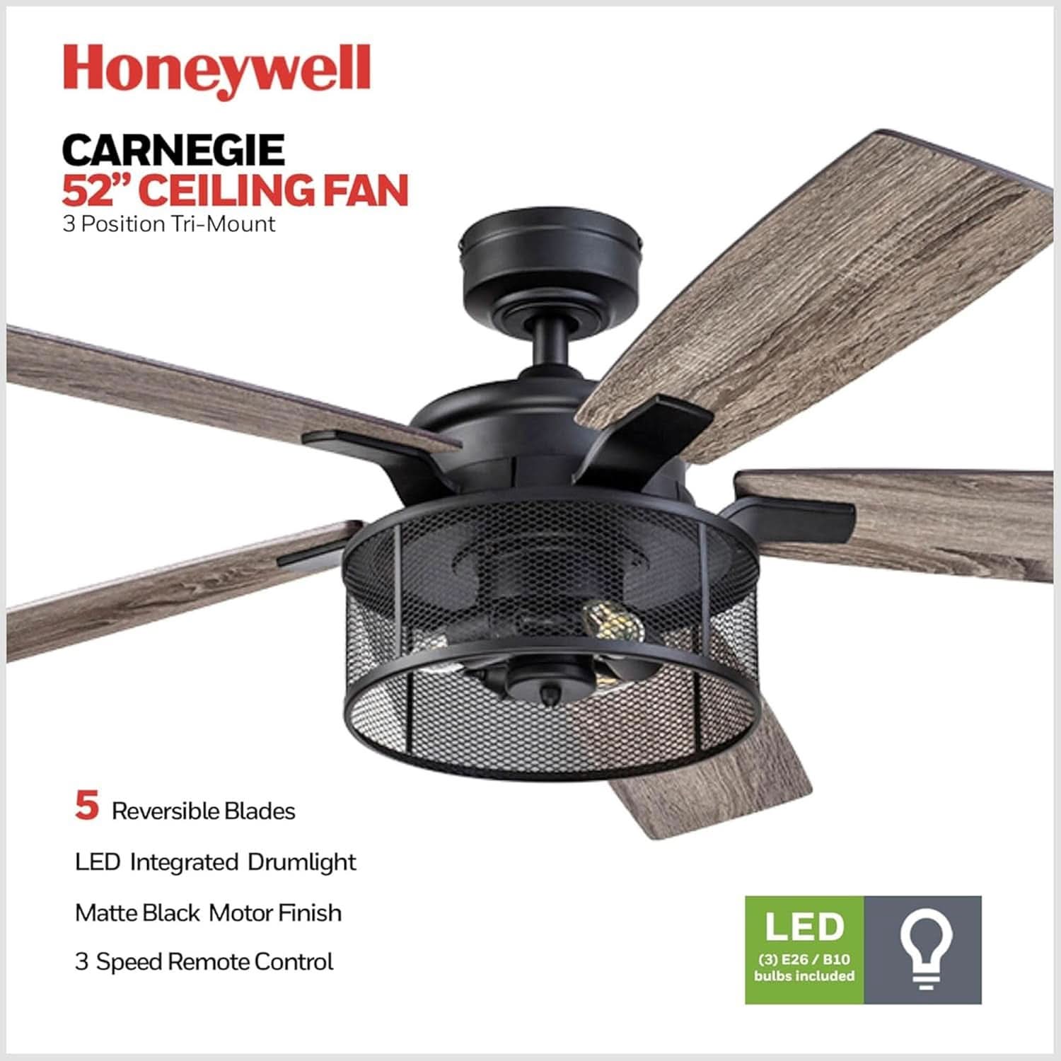 IndustrialStrength 52 Inch Ceiling Fan With LED Light-1