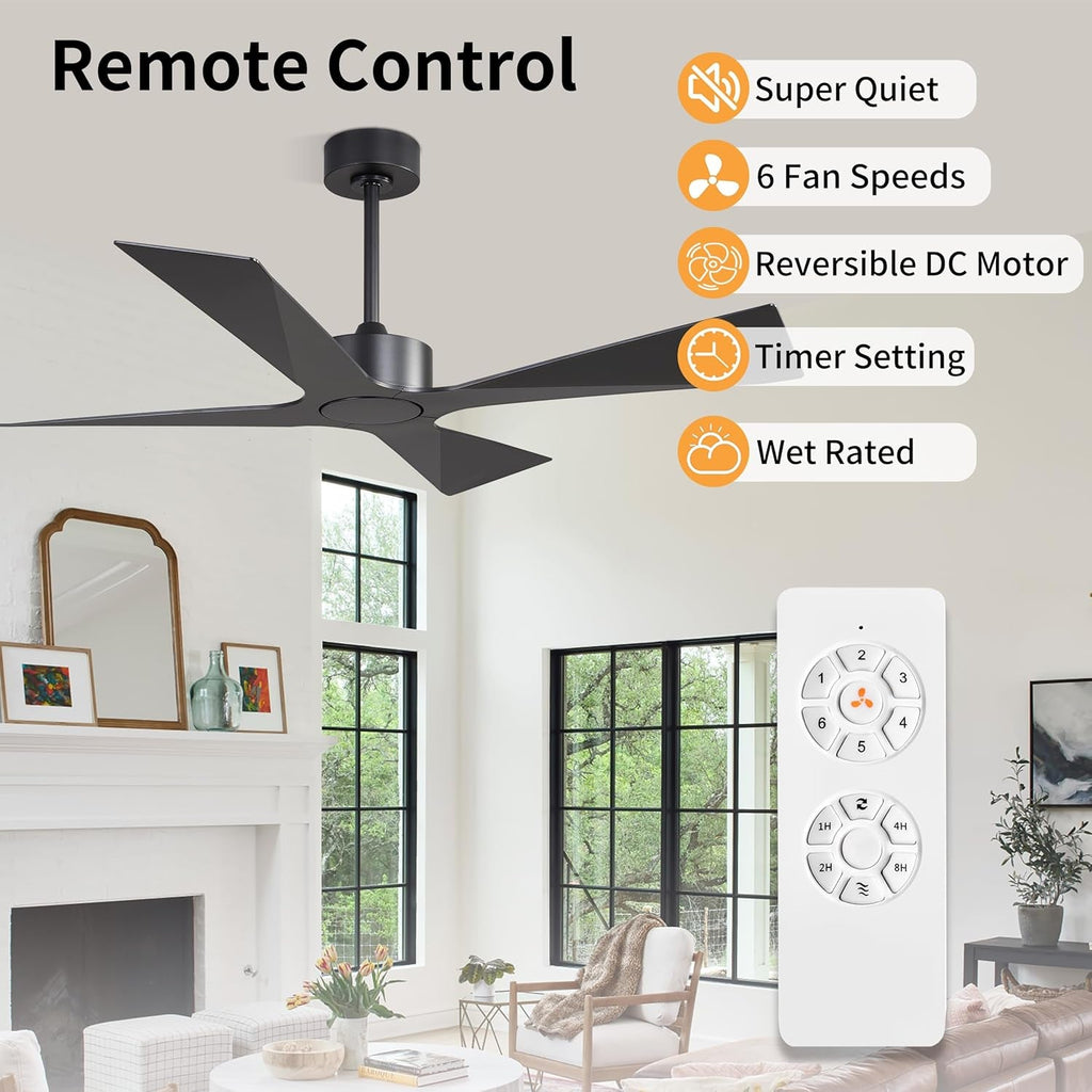 54Inch Black Outdoor Ceiling Fan Weather proof Premium-1