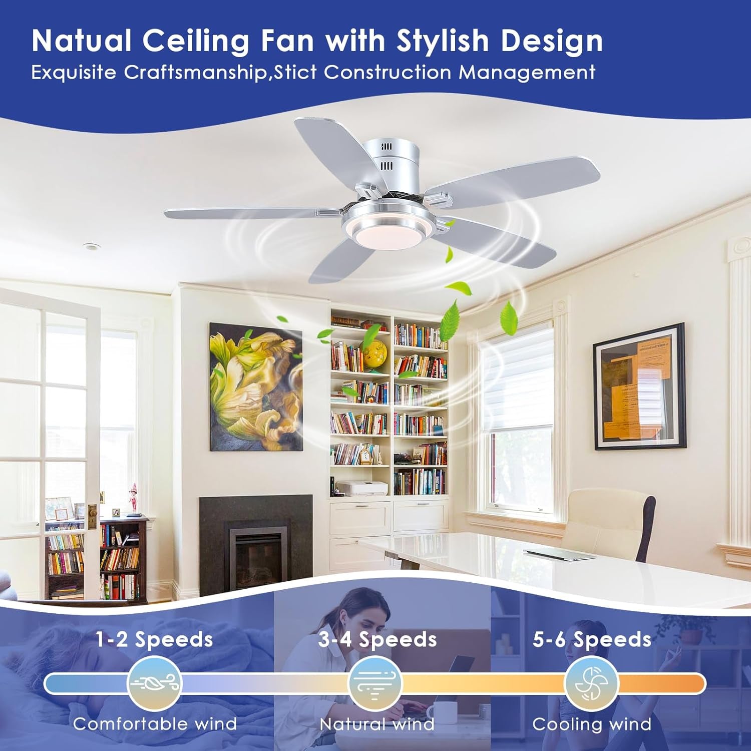 Brushed Nickel Fifty Inch Energy Efficient Ceiling Fan-3