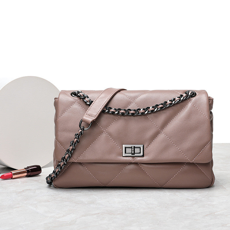 Casual Women's Sheepskin Diamond Lattice Handbag