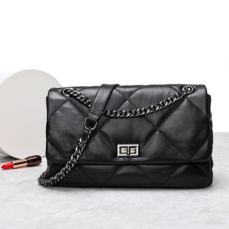 Casual Women's Sheepskin Diamond Lattice Handbag