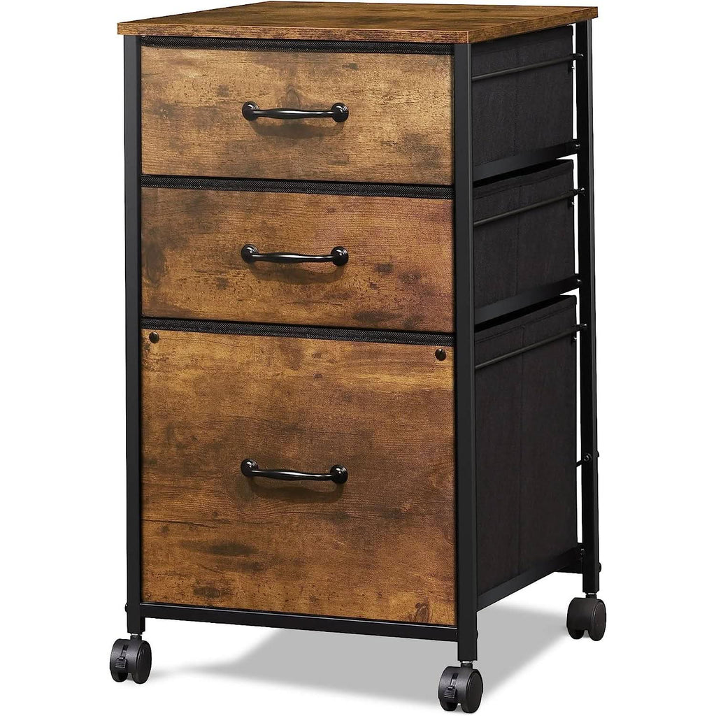 Rolling File Cabinet 3 Drawer In Rustic Brown Office Furniture-1