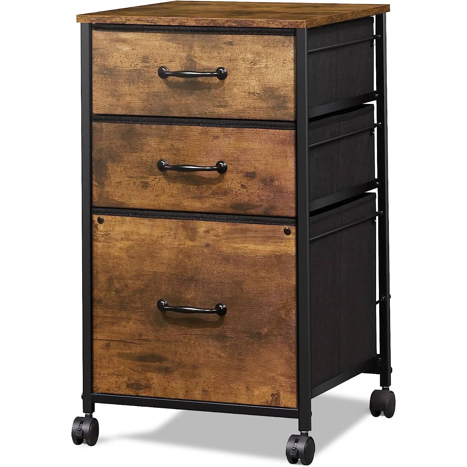 Rolling File Cabinet 3 Drawer In Rustic Brown Office Furniture-1