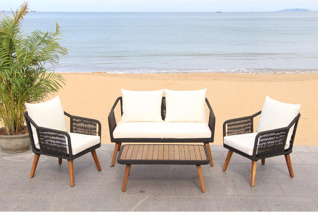 Outdoor Patio 4 Piece Eucalyptus Rope Furniture Set