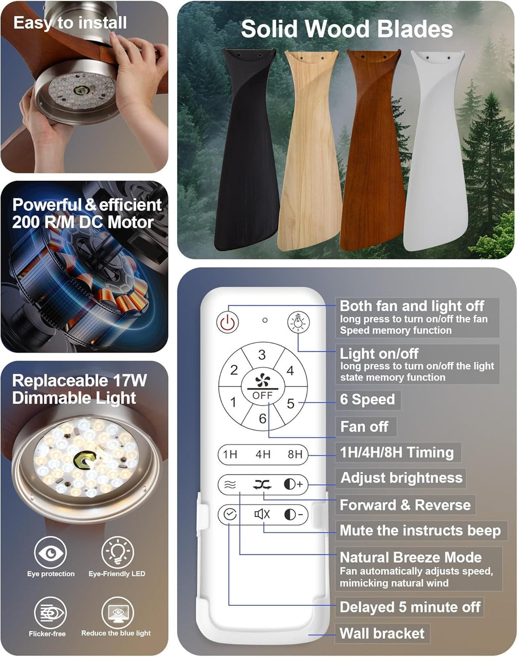 Brushed Nickel Reversible Dimmable Ceiling Fan Remote-4