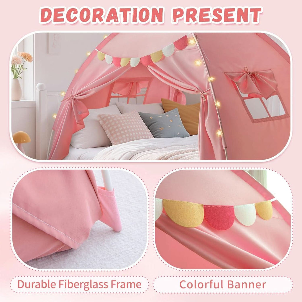 Pink Full Size Canopy Tent Dual Door Access Blackout Fabric-3