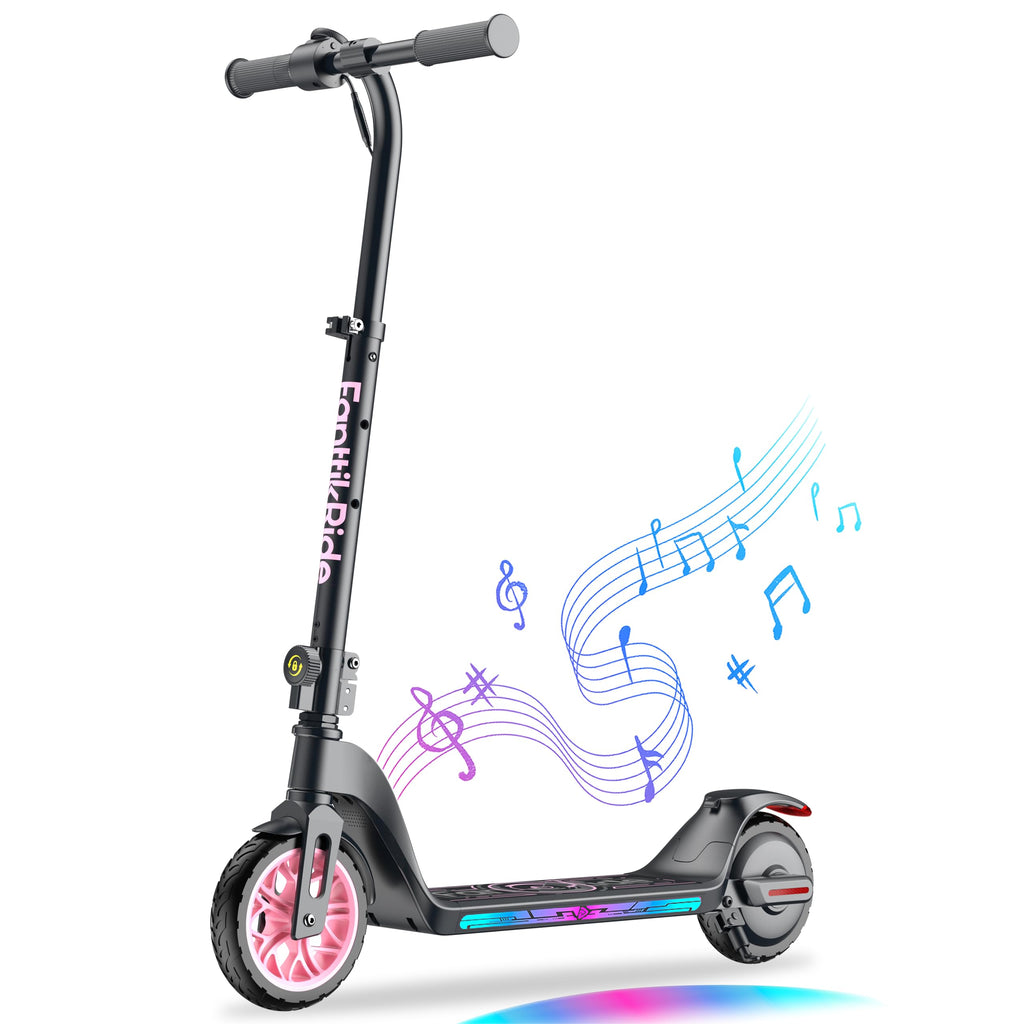 Fanttikride C10 Apex Electric Scooter for Kids 3.9-5.2 ft Tall Bluetooth Speaker LED Display 5/8/10 MPH 6.5 Miles Range Up to 50 mins Adjustable Height Type C Charging Foldable Scooter (Pink)