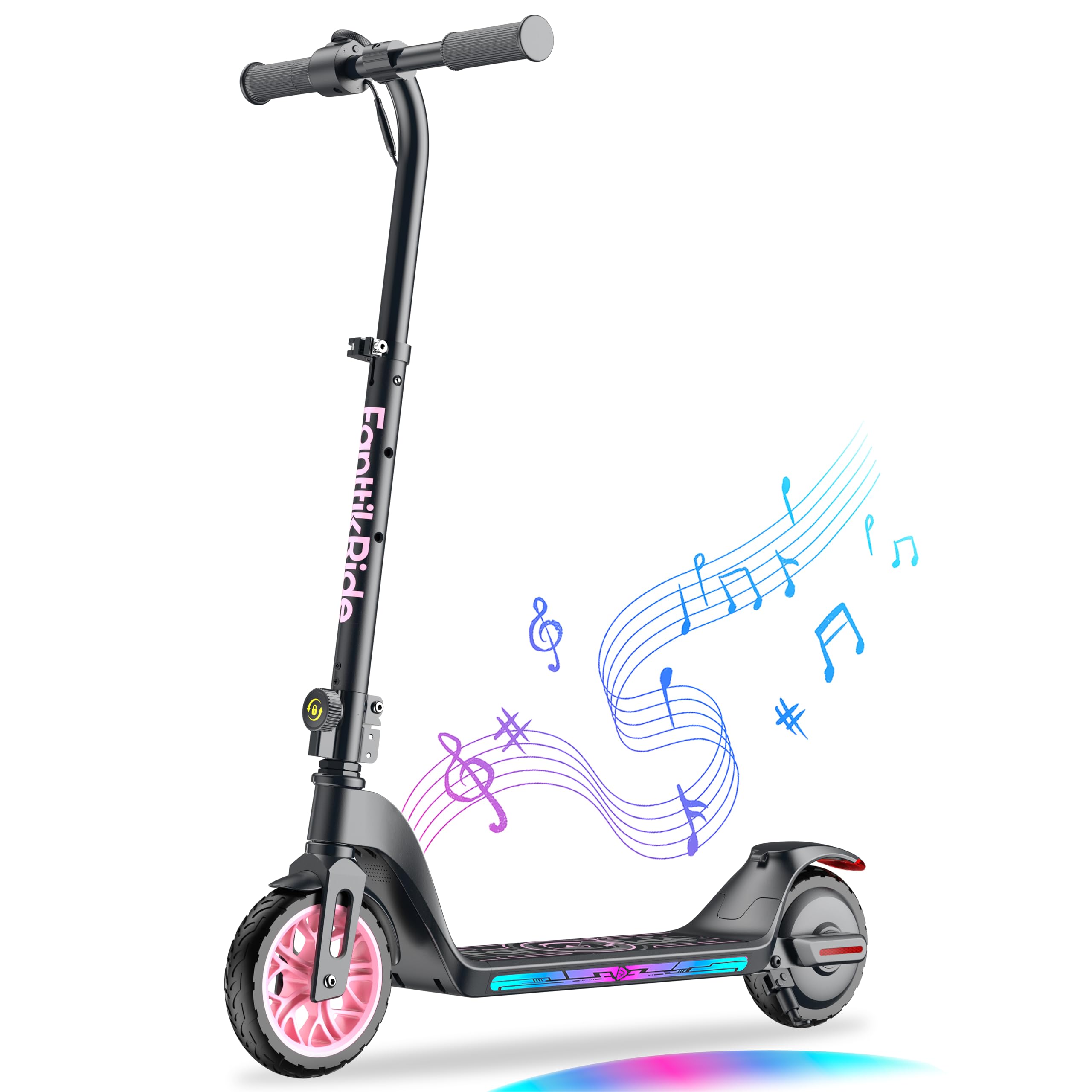 Fanttikride C10 Apex Electric Scooter for Kids 3.9-5.2 ft Tall Bluetooth Speaker LED Display 5/8/10 MPH 6.5 Miles Range Up to 50 mins Adjustable Height Type C Charging Foldable Scooter (Pink)