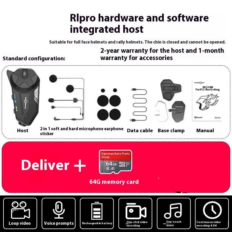 Motorcycle Helmet Bluetooth R1 Headset with Integrated Camera