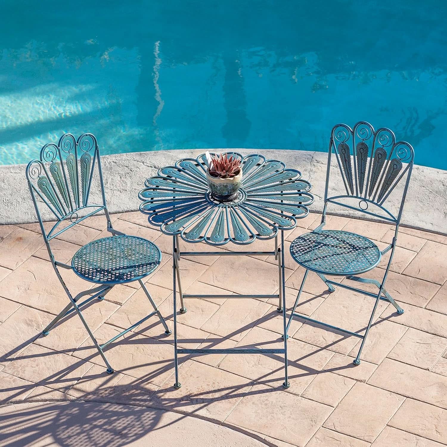 Bistro Set 3 Piece Light Blue Outdoor Patio Furniture-1