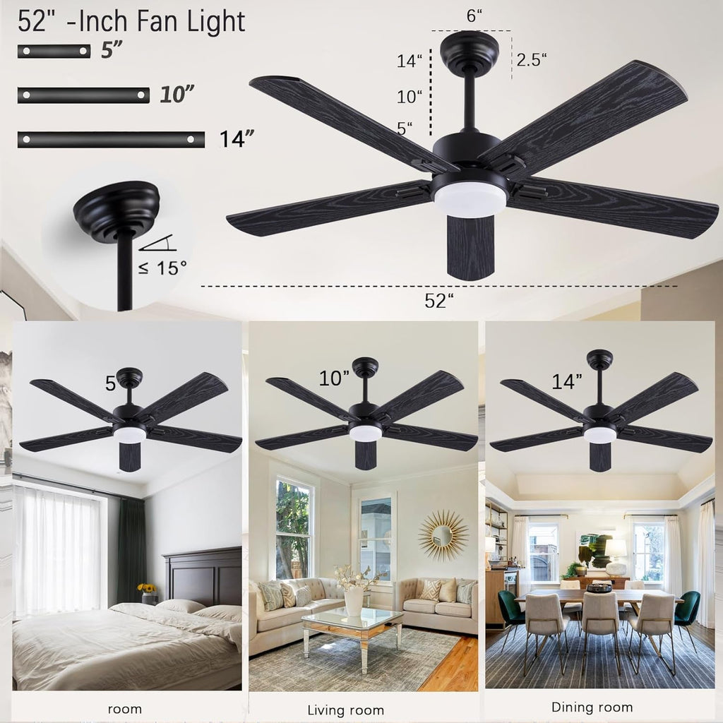 52Inch Black Walnut Ceiling Fan Integrated LED Light-1