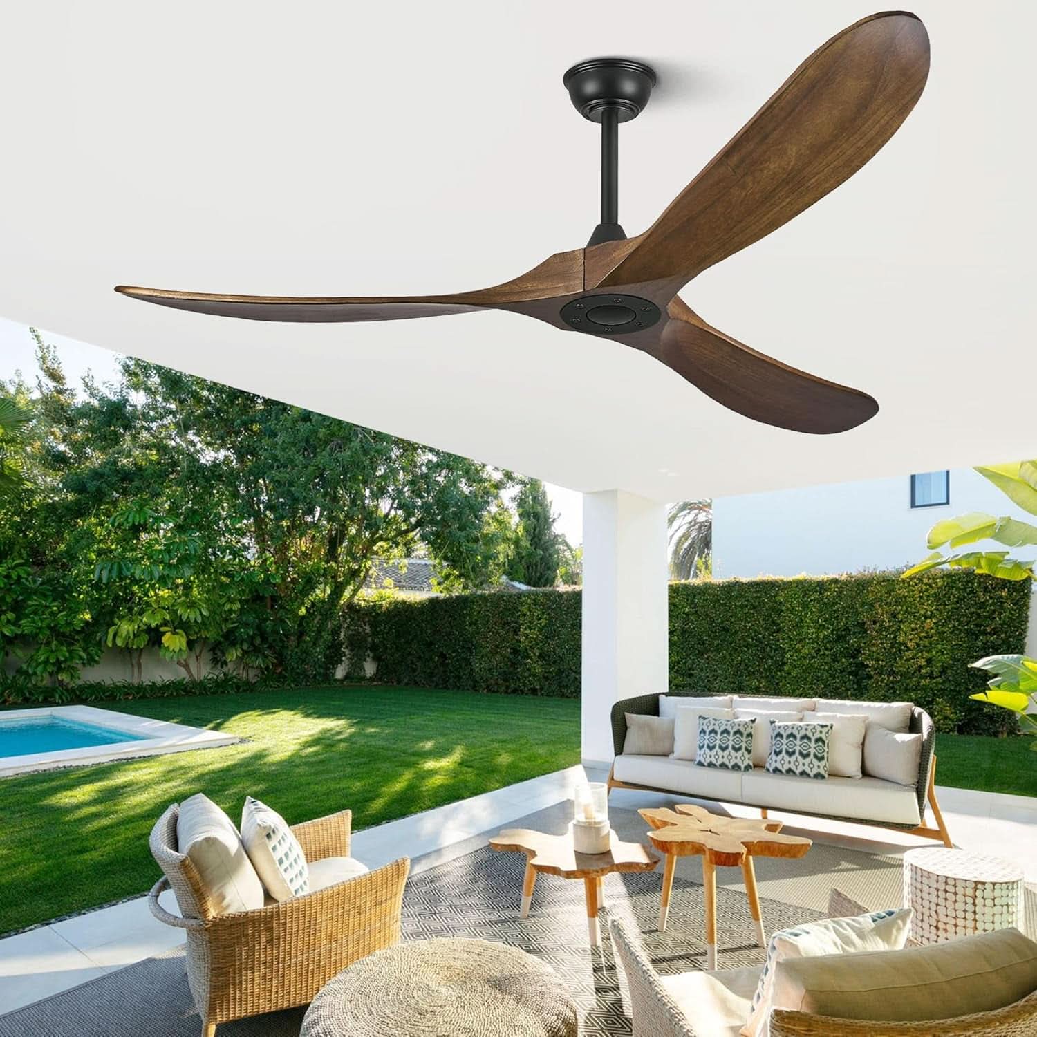 52 Inch Walnut Outdoor Ceiling Fan With Remote Control-4