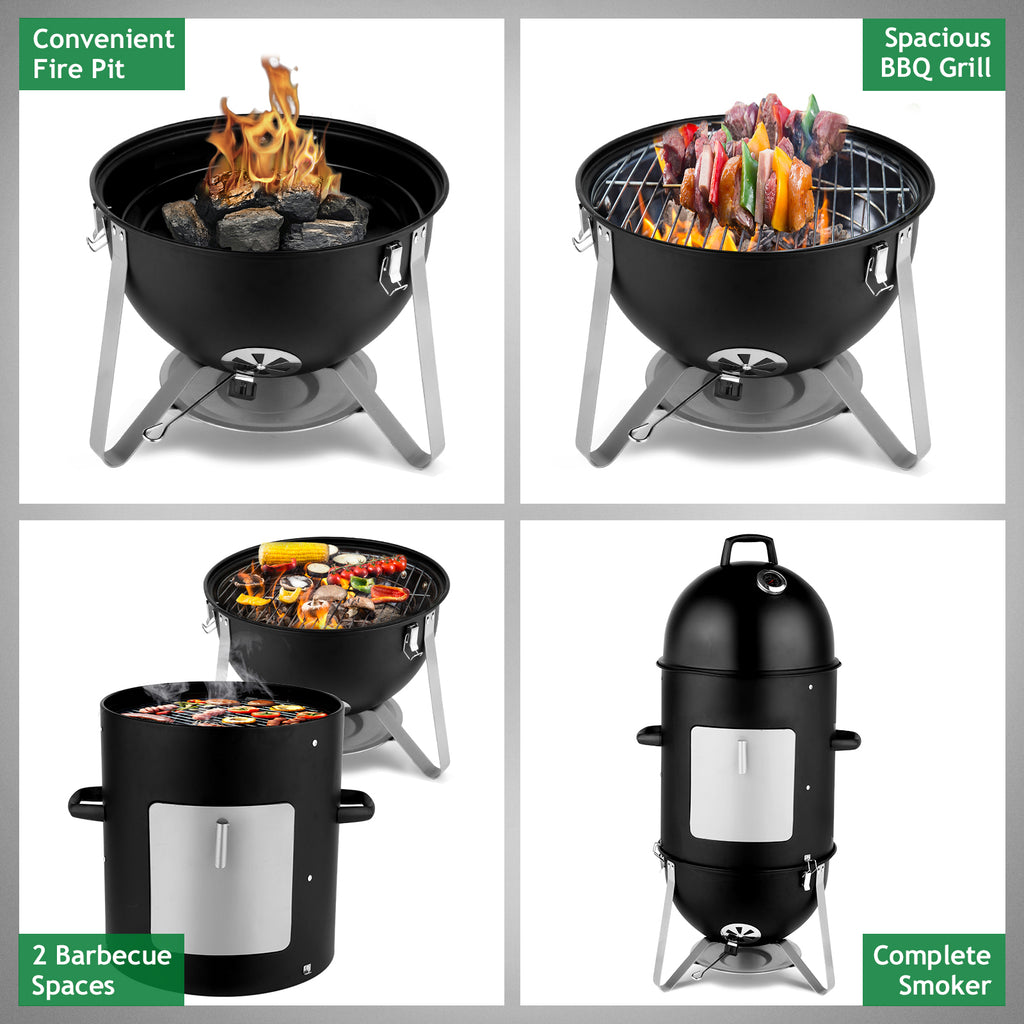 Vertical 3-Layer Steel Charcoal Smoker Grill