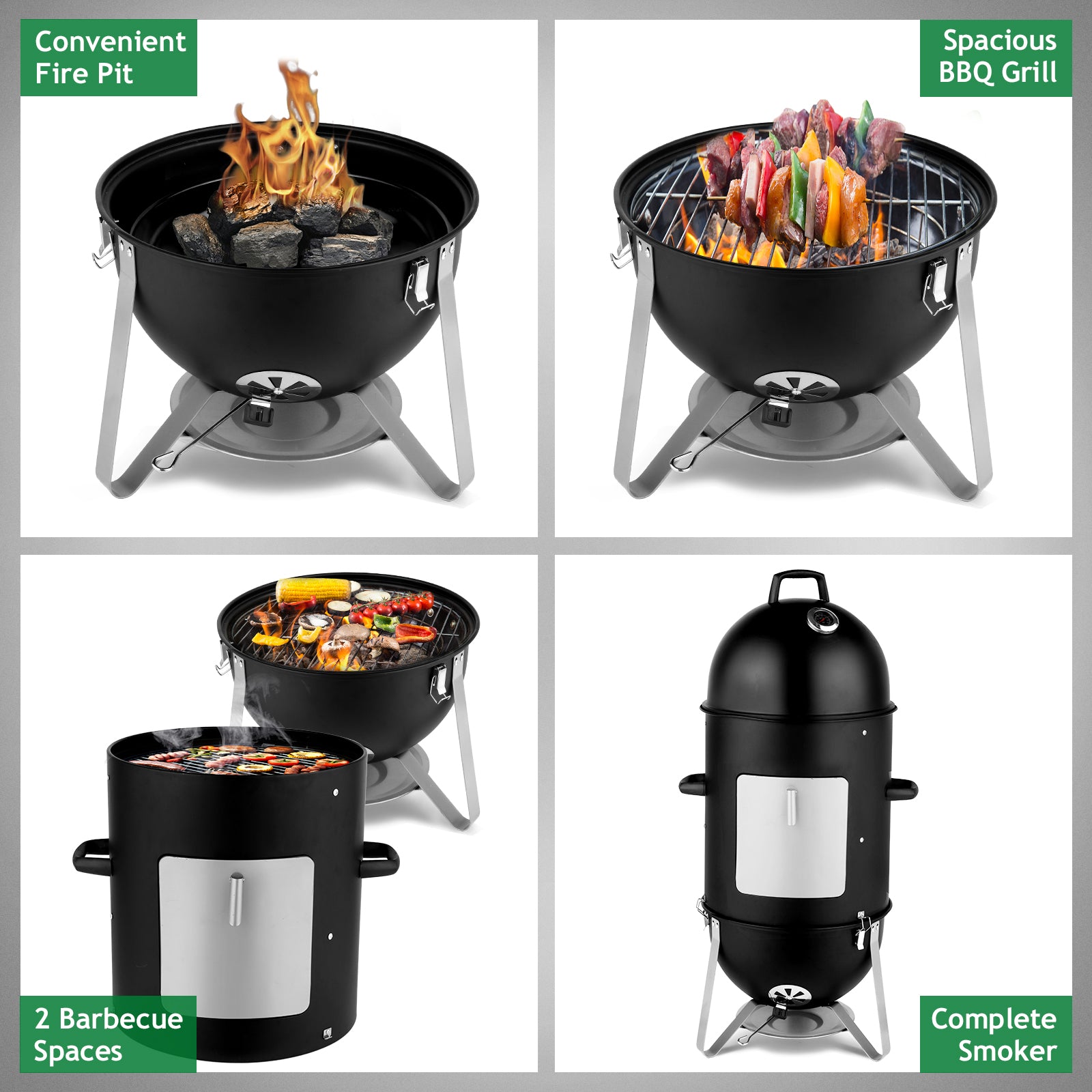 Vertical 3-Layer Steel Charcoal Smoker Grill