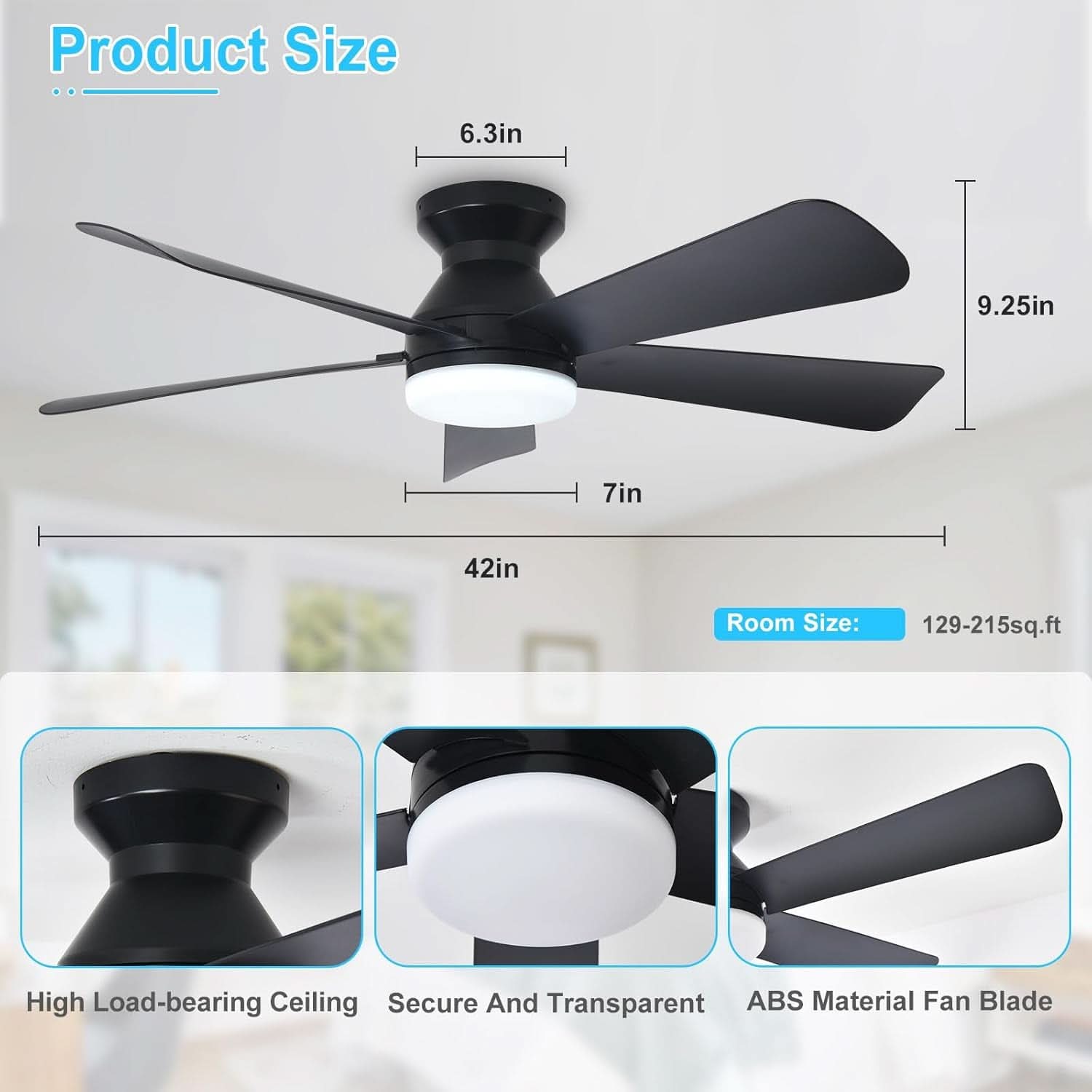 42 Inch Ceiling Fan With Dimmable LED Light Remote-1