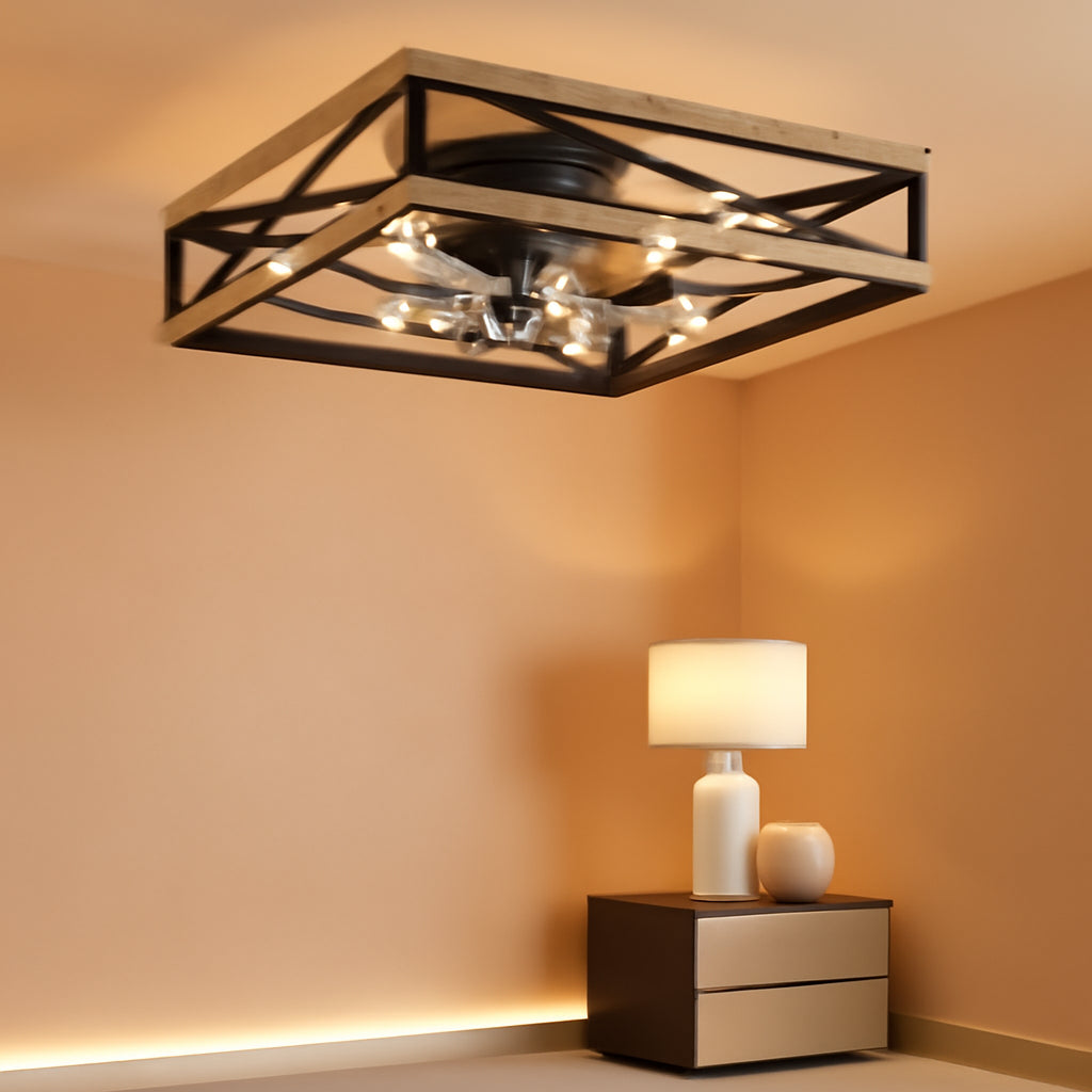 20 Inch Industrial Caged Flushmount Ceiling Fan Remote-0