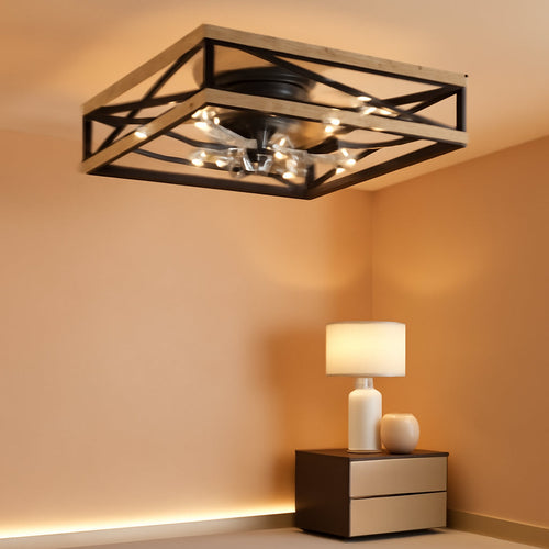 20 Inch Industrial Caged Flushmount Ceiling Fan Remote-0