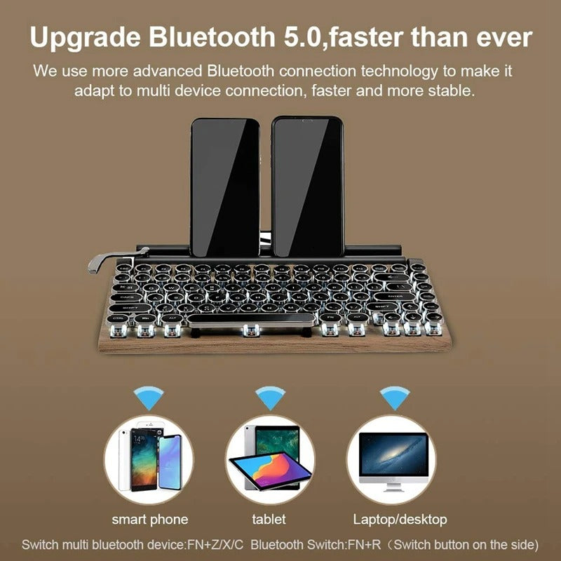 Retro Wireless Bluetooth Typewriter Keyboard with USB