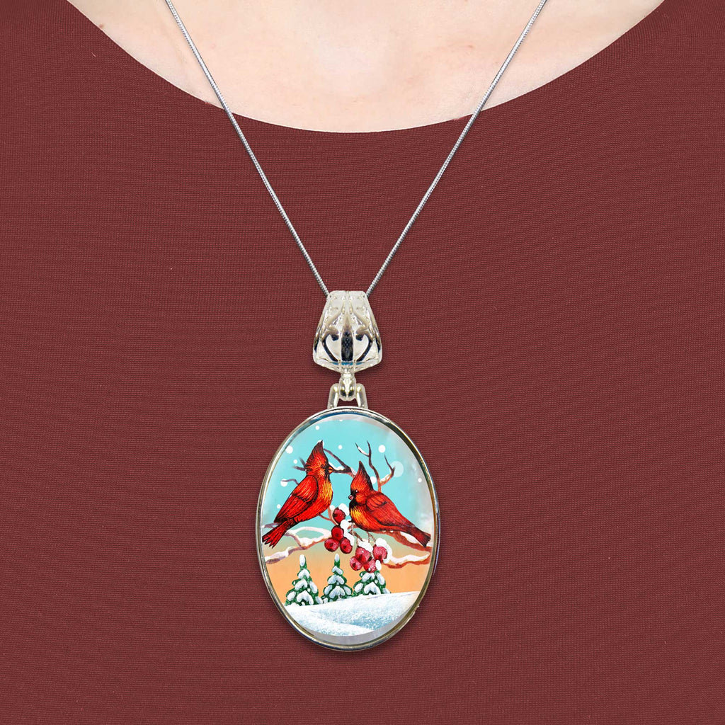 Red Robins Silver Plated Mother of Pearl Jewelry Pendant Necklace - 44036-4