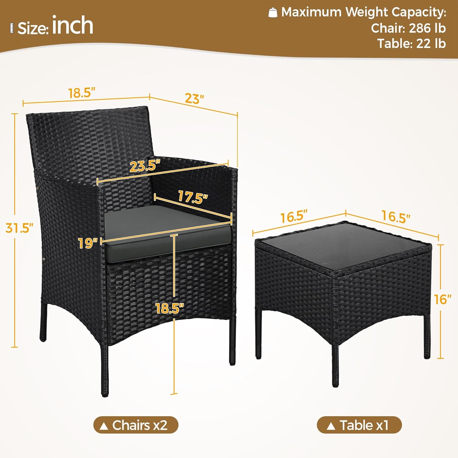 3 Piece Outdoor PE Rattan Wicker Patio Furniture Set With Soft Cushions And Glass Coffee Table