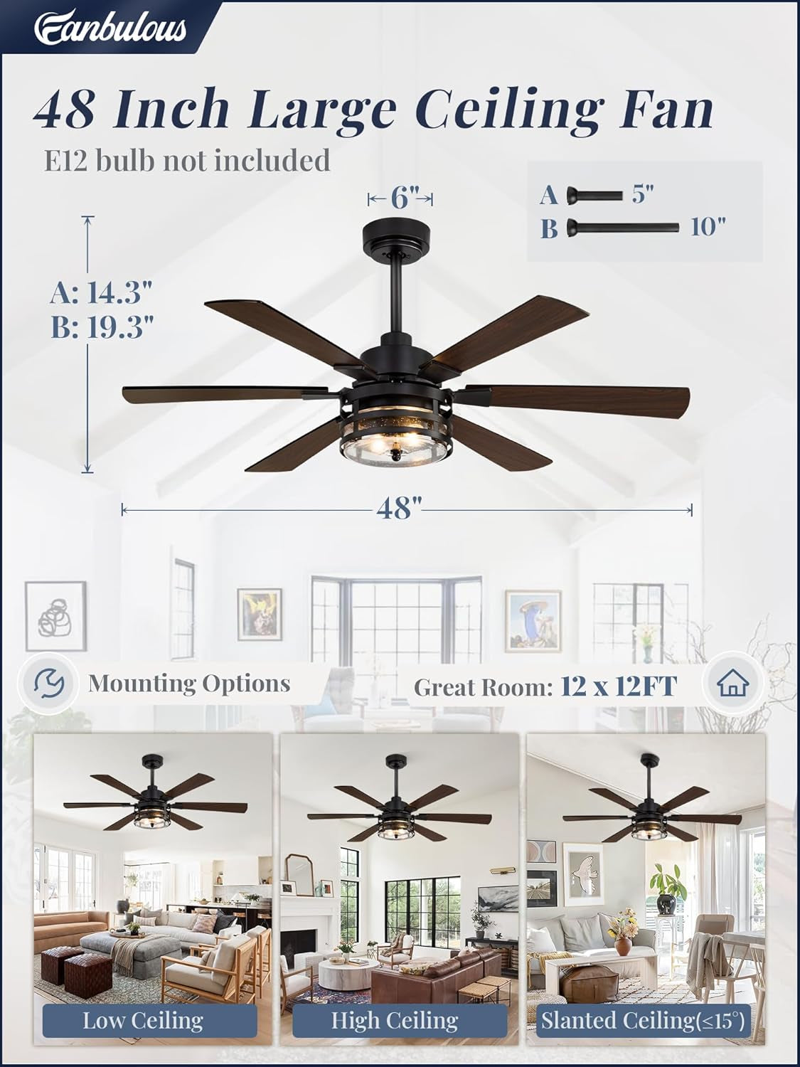 Black 48Inch Farmhouse Ceiling Fan Featuring Remote-4