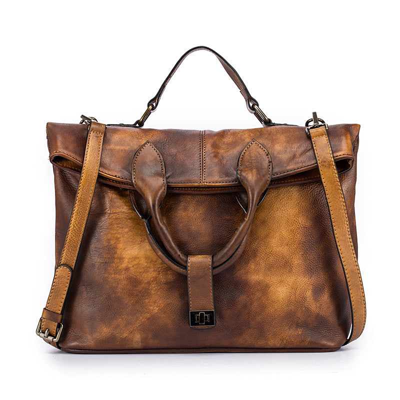 Retro Style Cowhide Crossbody Handbag for Women