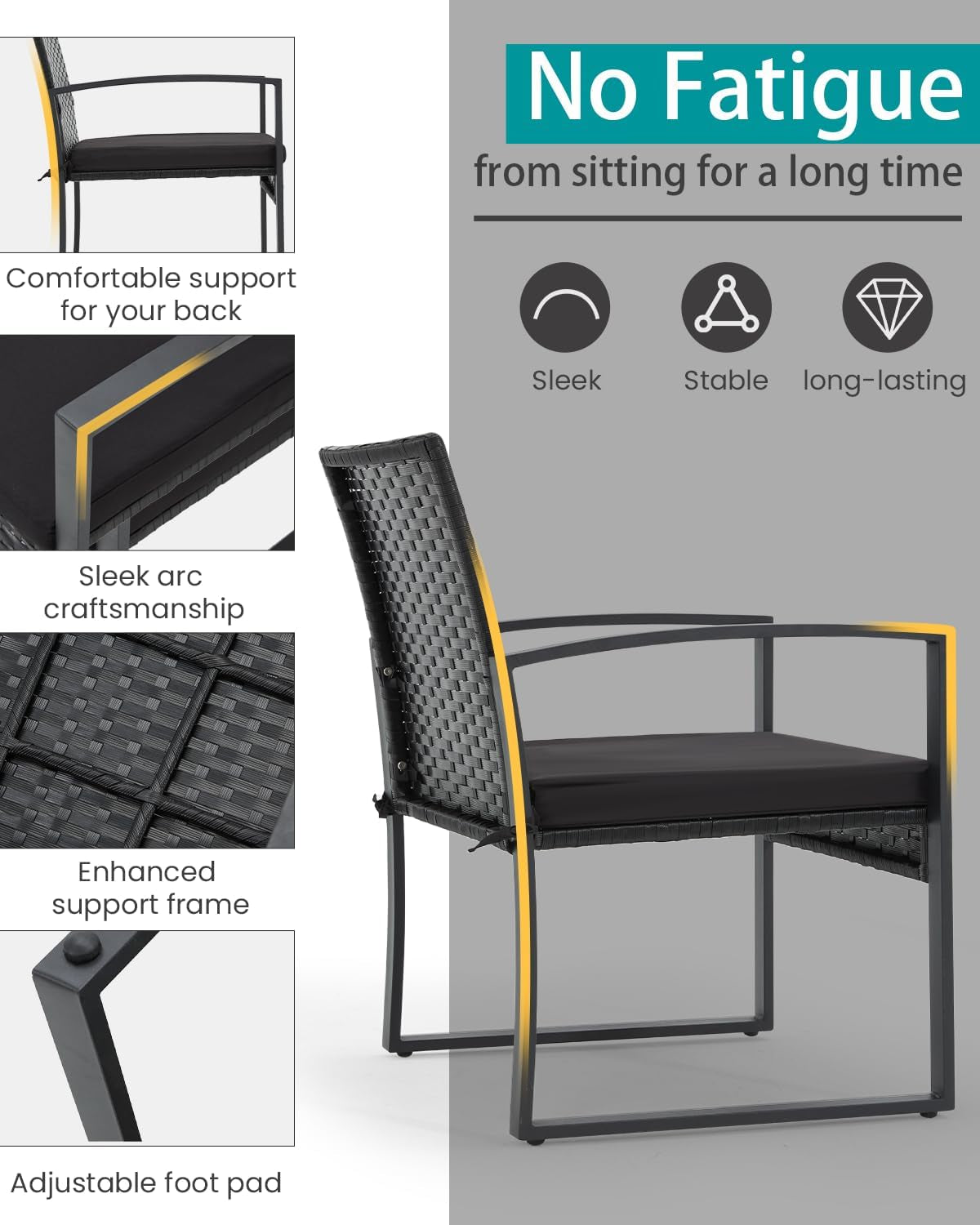 3 Piece Outdoor Rattan Patio Furniture Set With Durable Steel Frame And Strapped Cushions