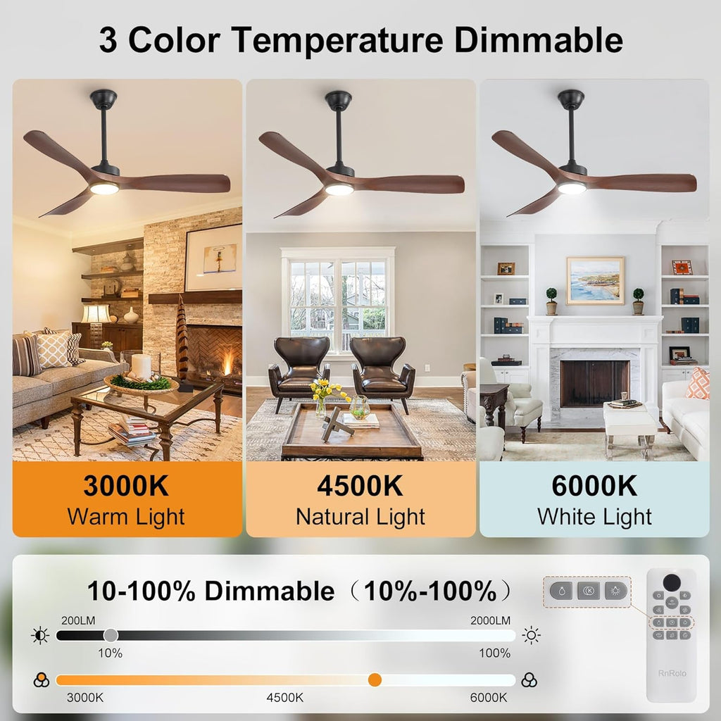 52 Inch Ceiling Fan With Bluetooth Smart Remote Control-3