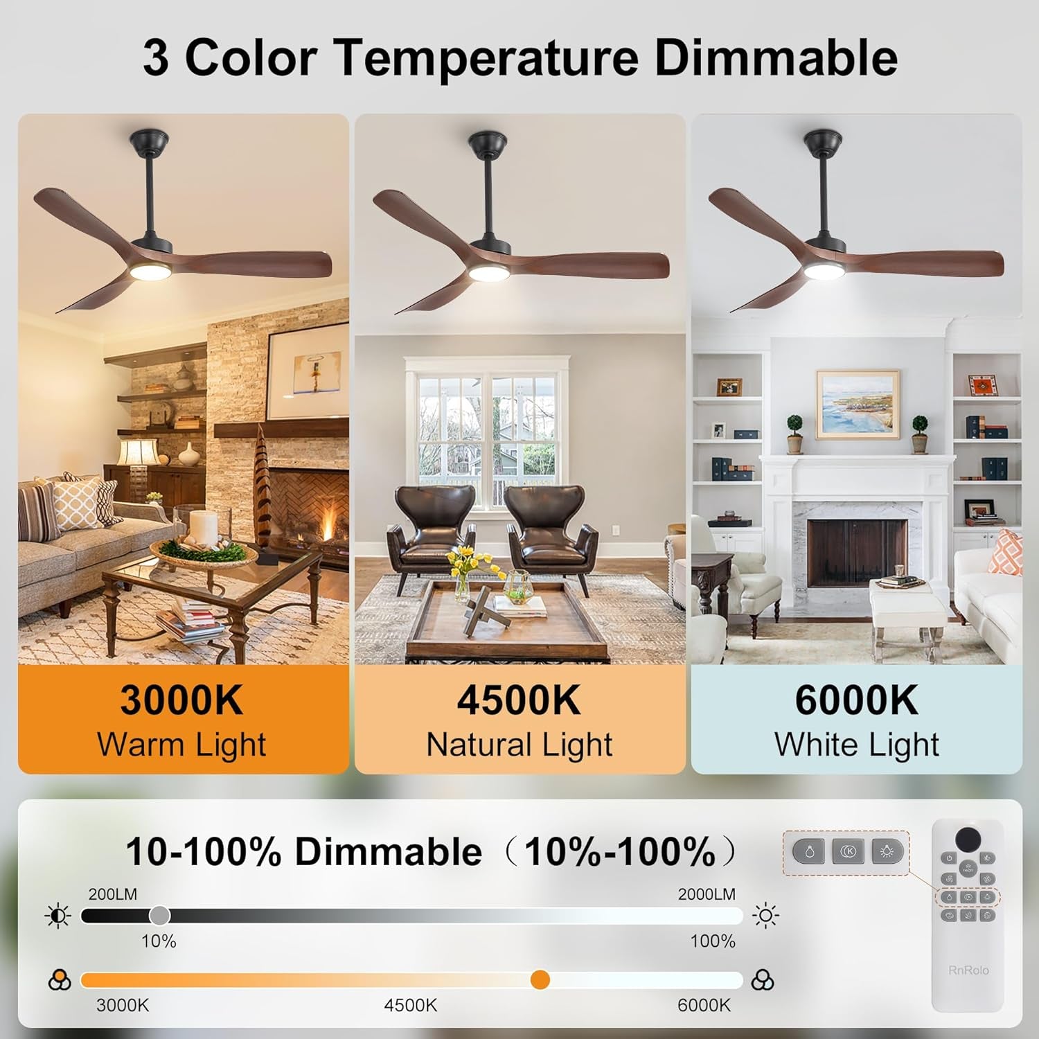 52 Inch Ceiling Fan With Bluetooth Smart Remote Control-3