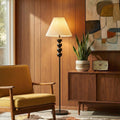 Mid Century Modern Wood Large Floor Lamp with Pleated Lampshade 65"H-0