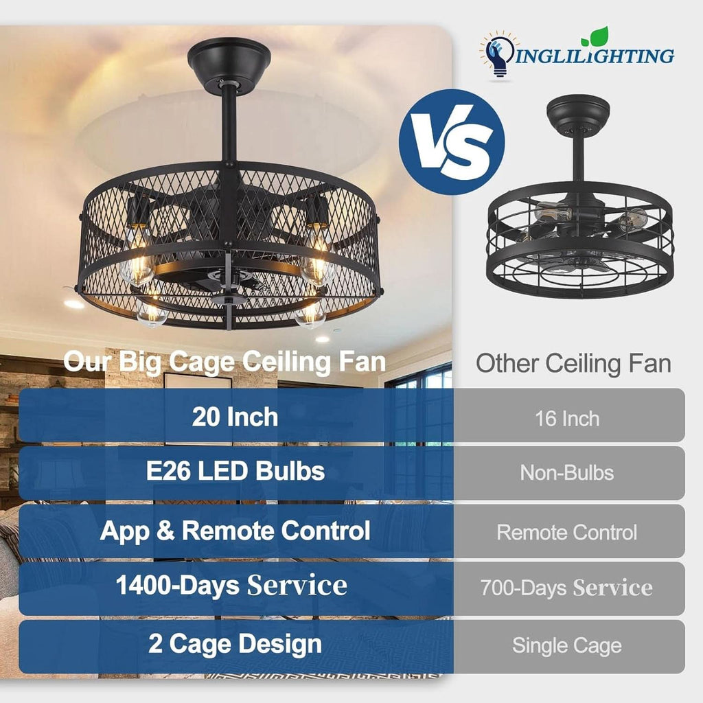 20 Inches Matte Black Enclosed Ceiling Fan Lighting-3